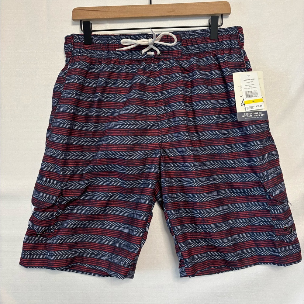 TRUNKS SURF & SWIM CO NWT Red, White and Blue Print Swim Trunks Size Medium